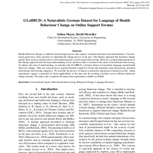 GLoHBCD: A Naturalistic German Dataset for Language of Health Behaviour ...