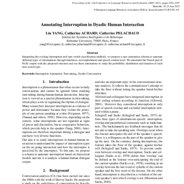 Annotating Interruption in Dyadic Human Interaction - ACL Anthology