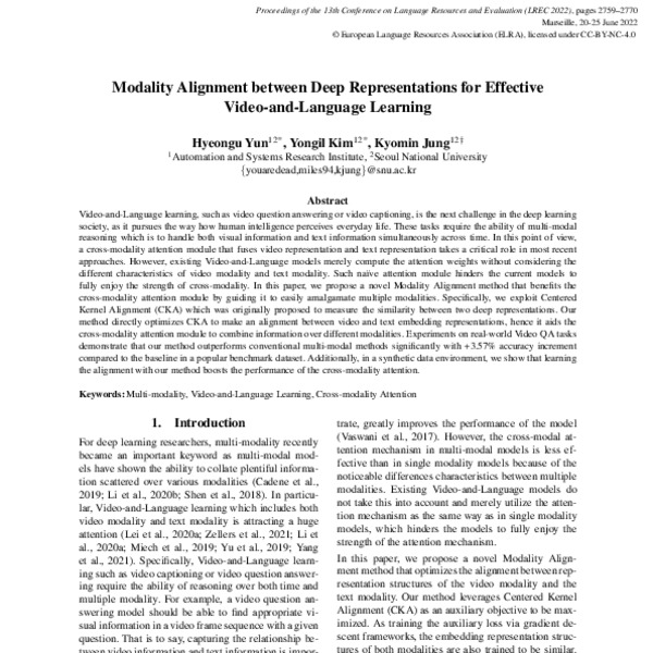 Modality Alignment between Deep Representations for Effective Video-and ...