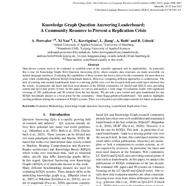 Knowledge Graph Question Answering Leaderboard: A Community Resource to ...