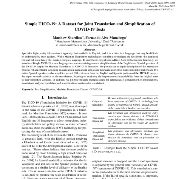 Simple TICO 19 A Dataset For Joint Translation And Simplification Of 