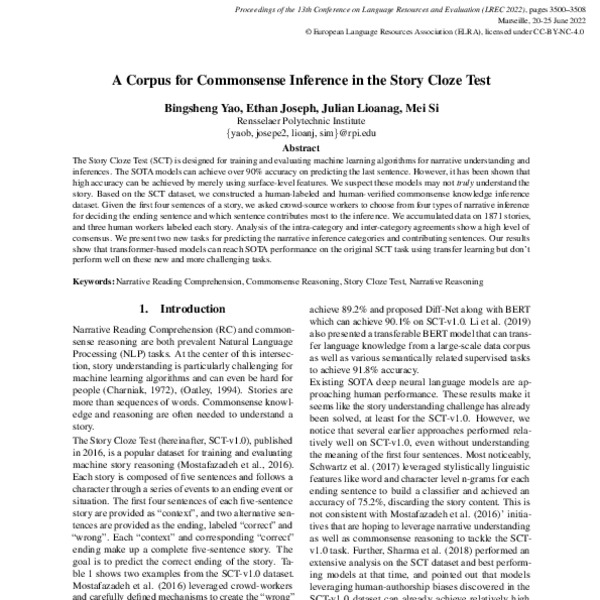 A Corpus for Commonsense Inference in Story Cloze Test - ACL Anthology
