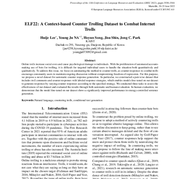 ELF22: A Context-based Counter Trolling Dataset to Combat Internet