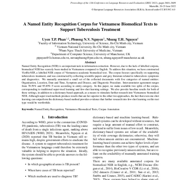 A Named Entity Recognition Corpus for Vietnamese Biomedical Texts to ...