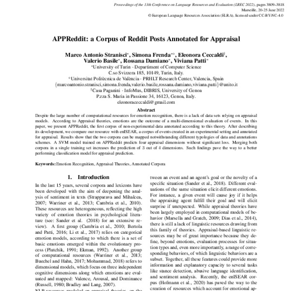 APPReddit a Corpus of Reddit Posts Annotated for Appraisal ACL Anthology