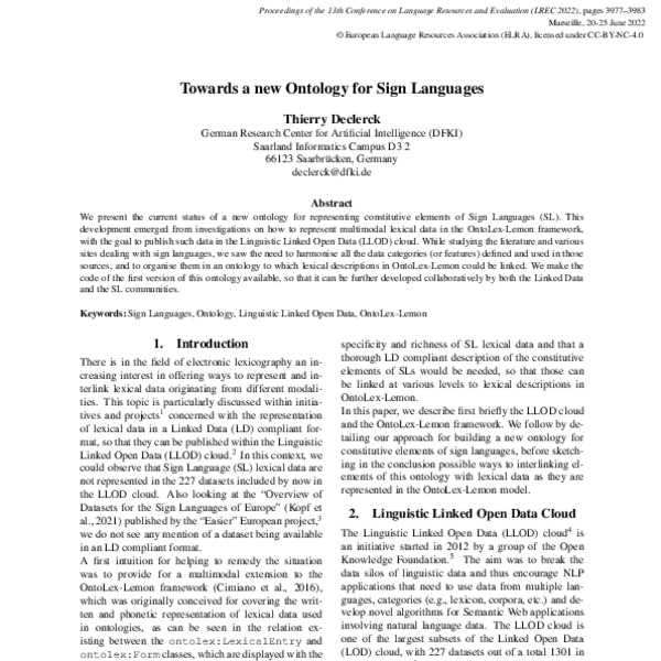 Towards a new Ontology for Sign Languages - ACL Anthology