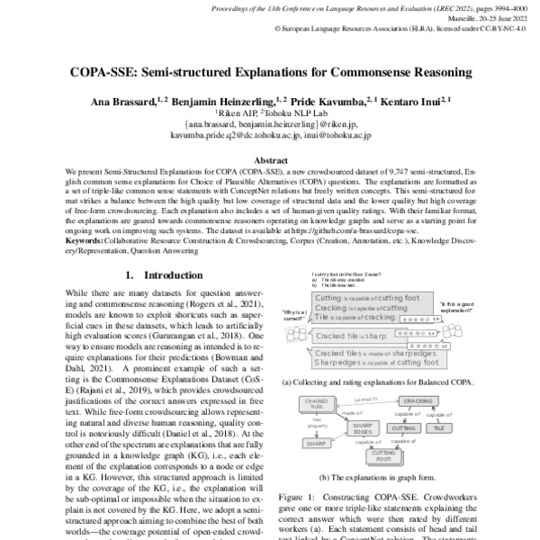 COPA-SSE: Semi-structured Explanations for Commonsense Reasoning ...