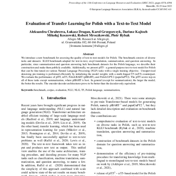 evaluation-of-transfer-learning-for-polish-with-a-text-to-text-model