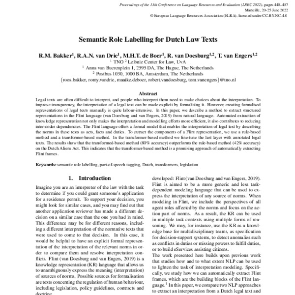 Semantic Role Labelling for Dutch Law Texts - ACL Anthology