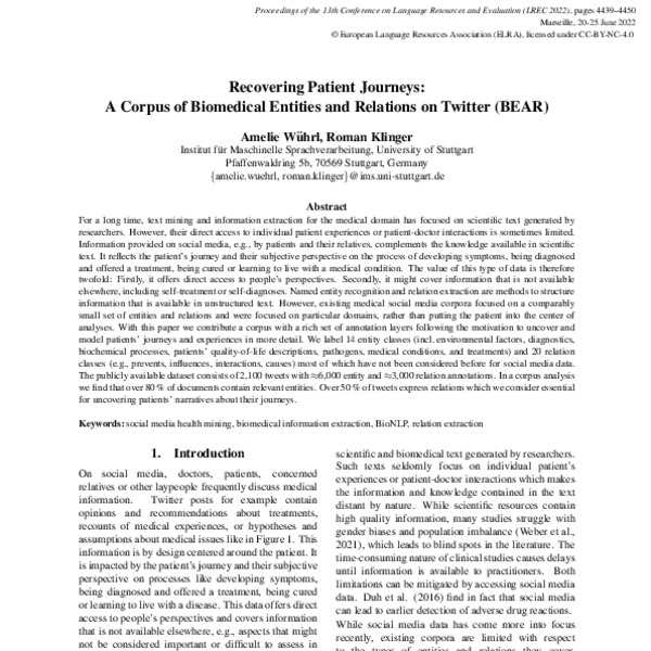 Recovering Patient Journeys: A Corpus Of Biomedical Entities And ...