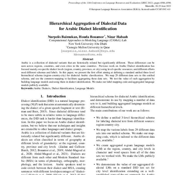 Hierarchical Aggregation of Dialectal Data for Arabic Dialect ...