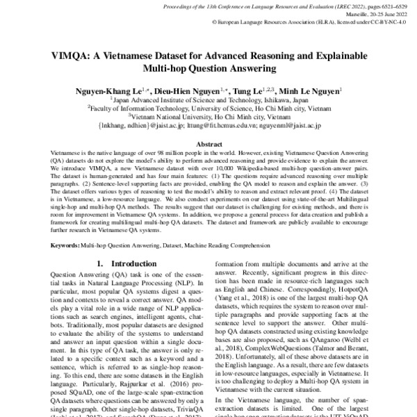 VIMQA: A Vietnamese Dataset for Advanced Reasoning and Explainable ...