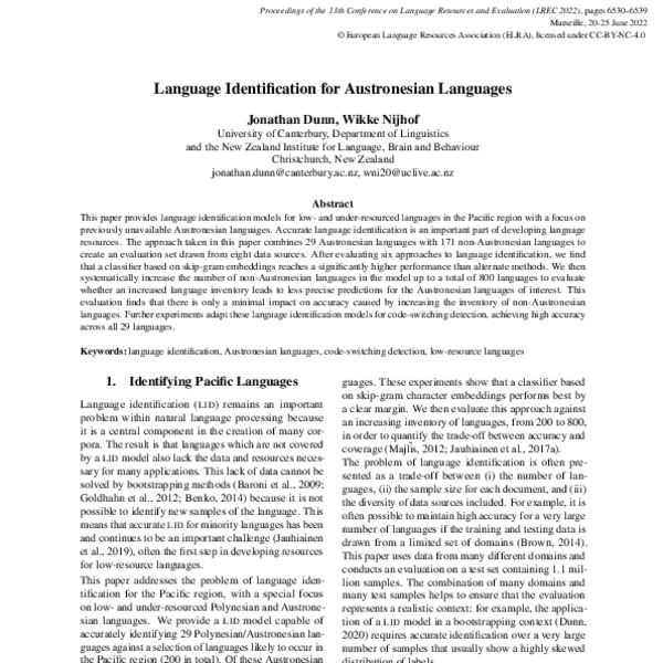 Language Identification for Austronesian Languages - ACL Anthology