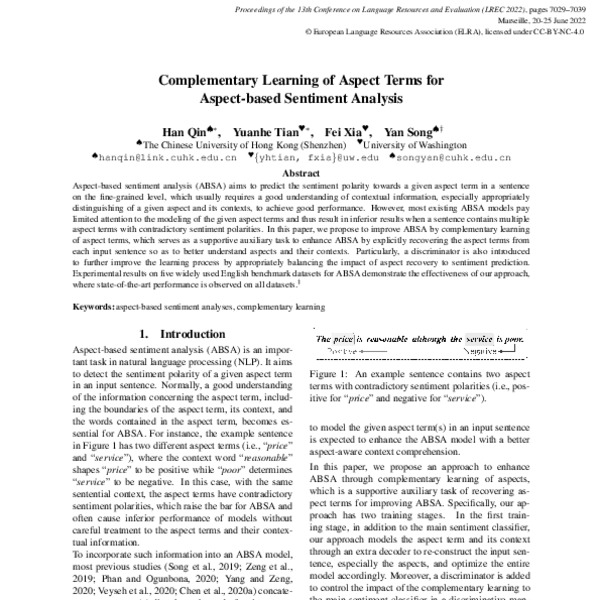 Complementary Learning of Aspect Terms for Aspect-based Sentiment ...