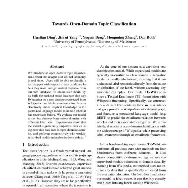 Towards Open-Domain Topic Classification - ACL Anthology