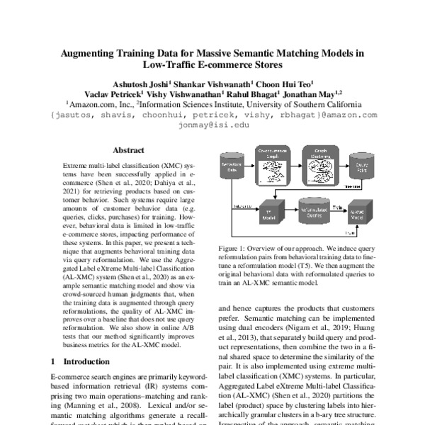 Augmenting Training Data for Massive Semantic Matching Models in Low