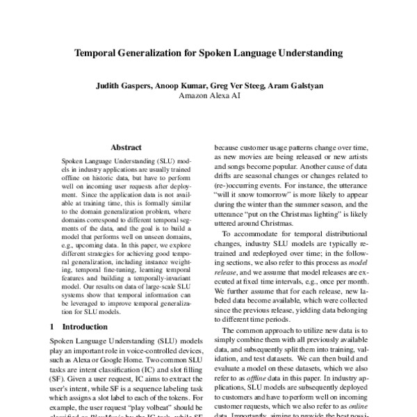 Temporal Generalization for Spoken Language Understanding ACL Anthology