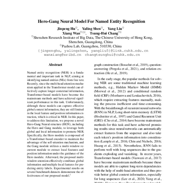 Hero-Gang Neural Model For Named Entity Recognition - ACL Anthology