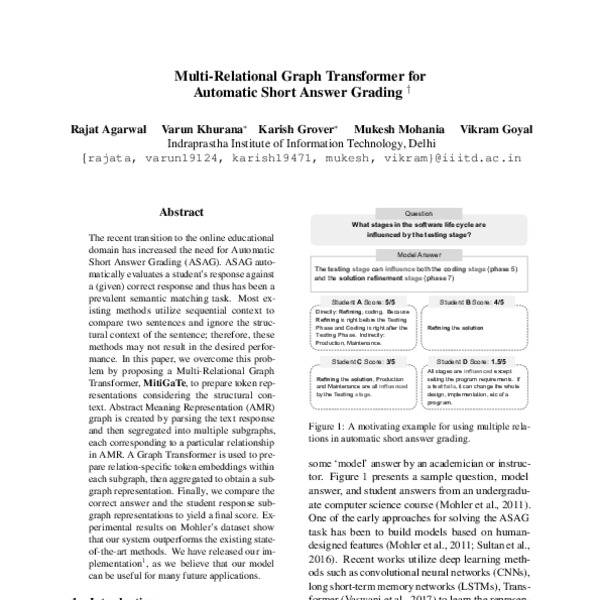 Multi-Relational Graph Transformer for Automatic Short Answer Grading ...