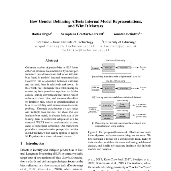 How Gender Debiasing Affects Internal Model Representations And Why It Matters Acl Anthology 4407