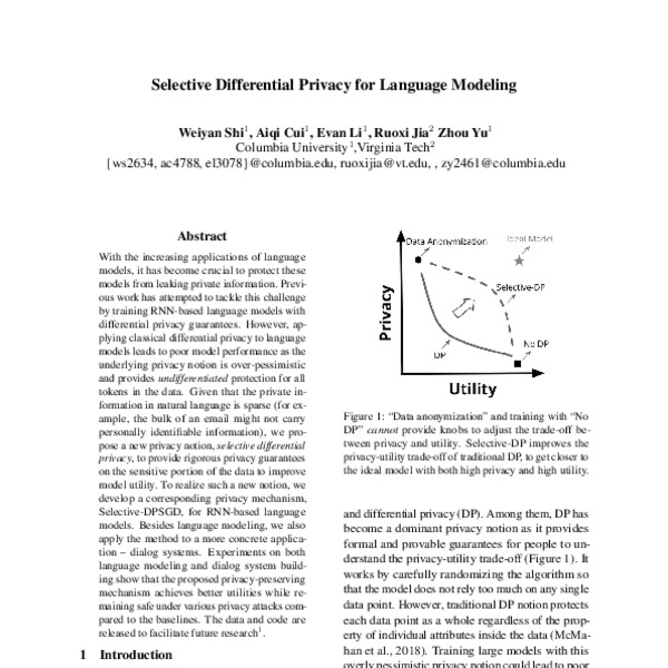 Selective Differential Privacy for Language Modeling - ACL Anthology