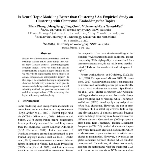 Is Neural Topic Modelling Better than Clustering? An Empirical Study on