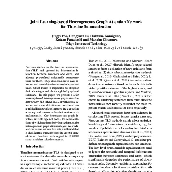 Joint Learningbased Heterogeneous Graph Attention Network for Timeline