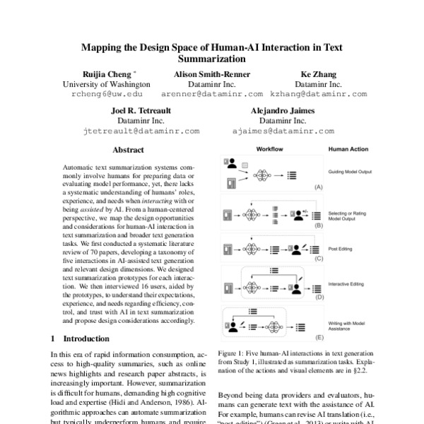 Mapping the Design Space of HumanAI Interaction in Text Summarization