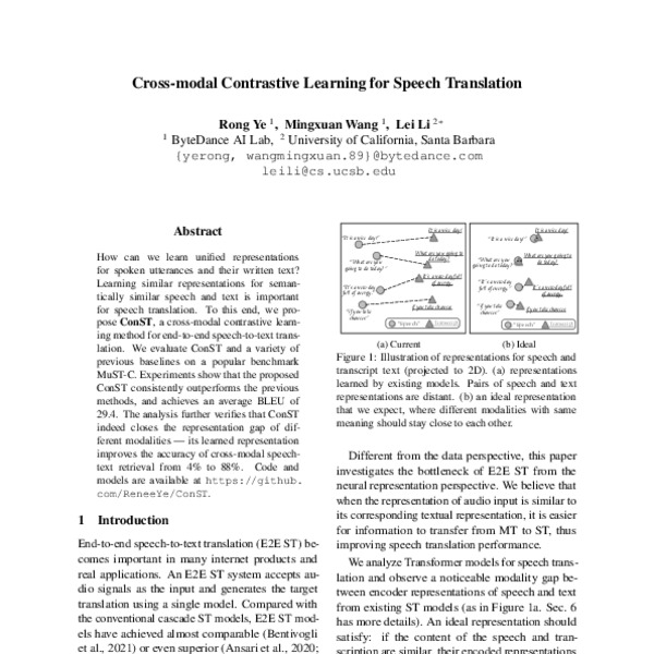 Cross-modal Contrastive Learning For Speech Translation - ACL Anthology