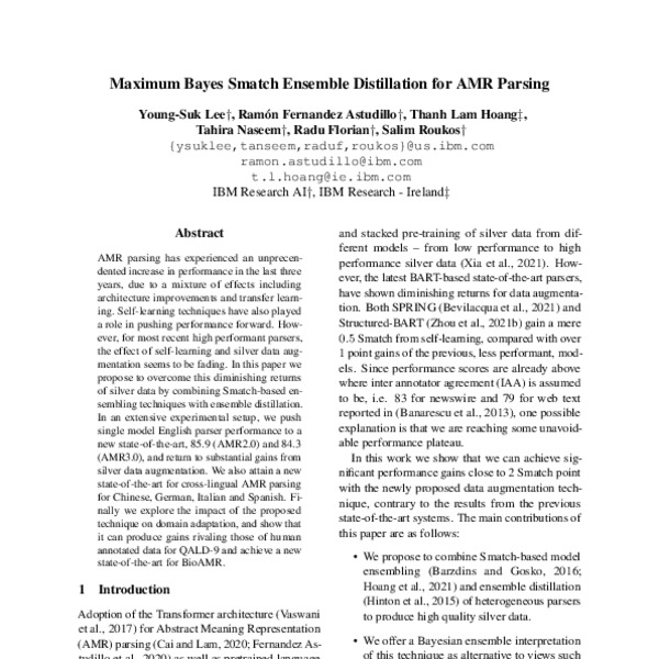 Maximum Bayes Smatch Ensemble Distillation for AMR Parsing - ACL Anthology