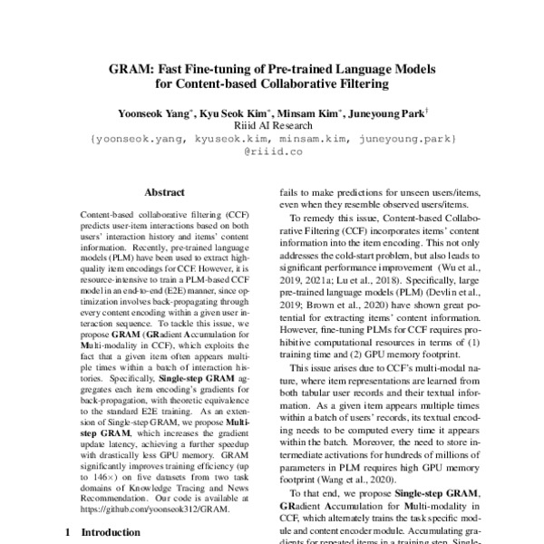GRAM: Fast Fine-tuning of Pre-trained Language Models for Content-based ...