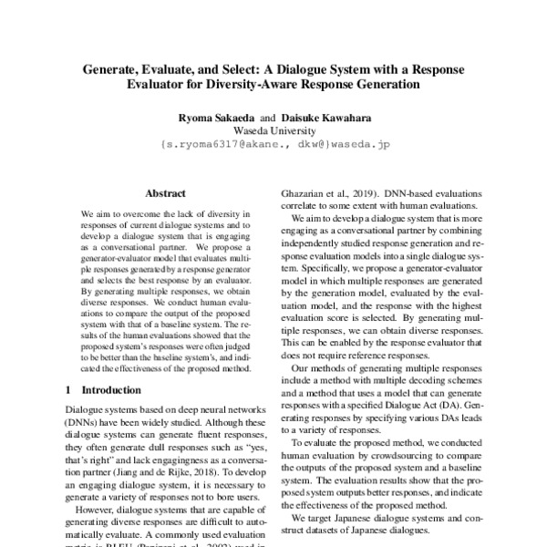 Generate, Evaluate, and Select: A Dialogue System with a Response ...