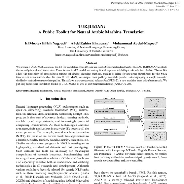 TURJUMAN: A Public Toolkit for Neural Arabic Machine Translation - ACL ...