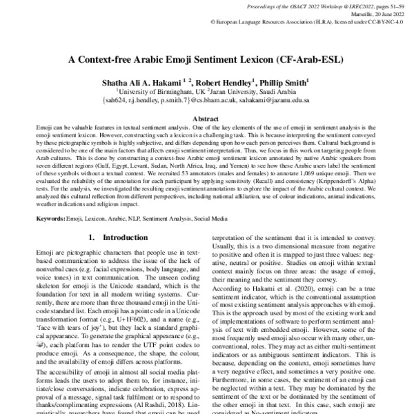 A Context-free Arabic Emoji Sentiment Lexicon (CF-Arab-ESL) - ACL Anthology