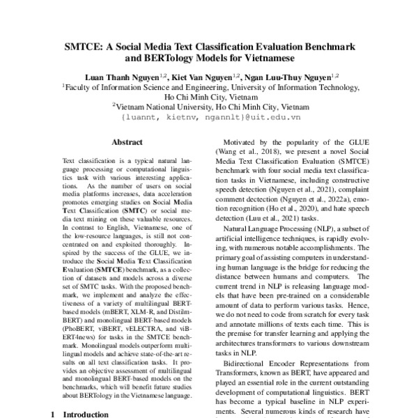 SMTCE: A Social Media Text Classification Evaluation Benchmark and ...