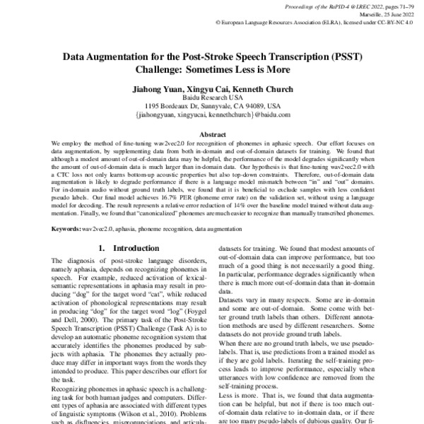 Data Augmentation for the Post-Stroke Speech Transcription (PSST ...
