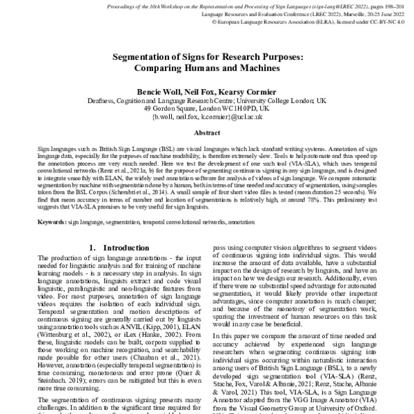 Segmentation of Signs for Research Purposes: Comparing Humans and ...