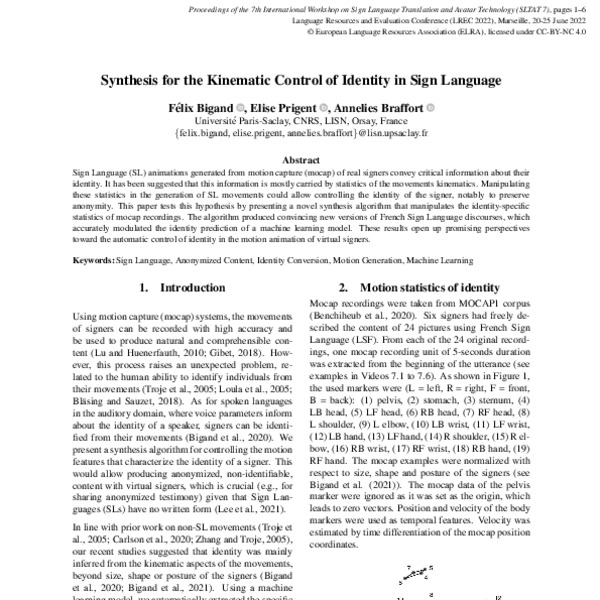 Synthesis for the Kinematic Control of Identity in Sign Language - ACL ...