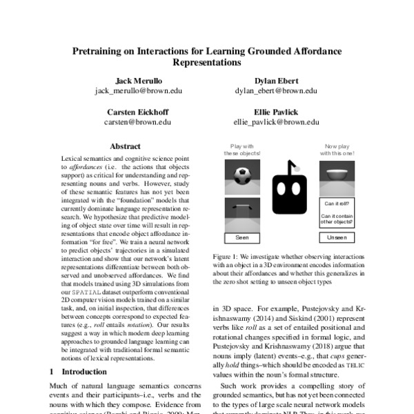 Pretraining on Interactions for Learning Grounded Affordance ...