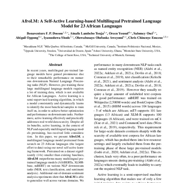 Afrolm A Self Active Learning Based Multilingual Pretrained Language Model For African