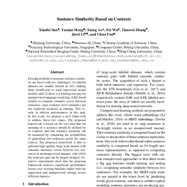 Sentence Similarity Based on Contexts - ACL Anthology