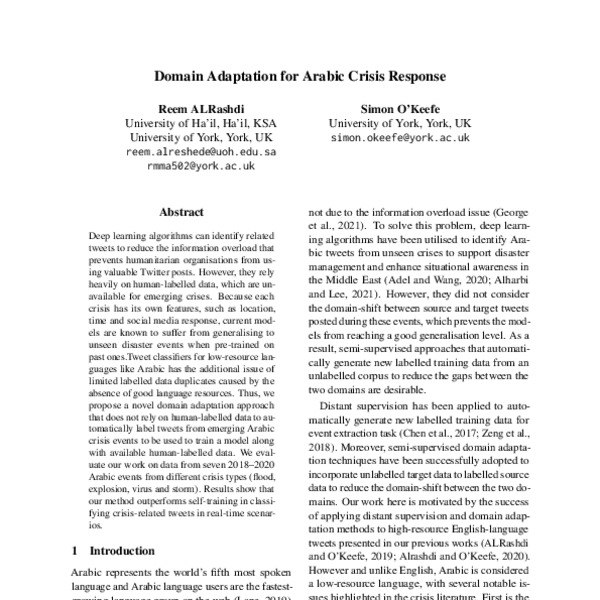 Domain Adaptation for Arabic Crisis Response - ACL Anthology