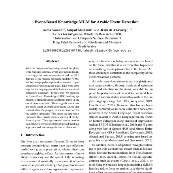 Event-Based Knowledge MLM for Arabic Event Detection - ACL Anthology