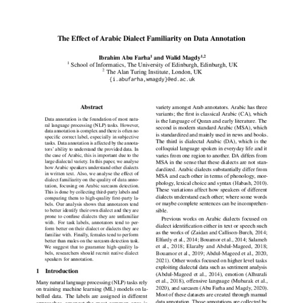 The Effect of Arabic Dialect Familiarity on Data Annotation - ACL Anthology