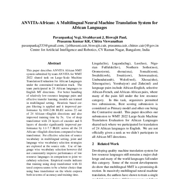ANVITA-African: A Multilingual Neural Machine Translation System for ...