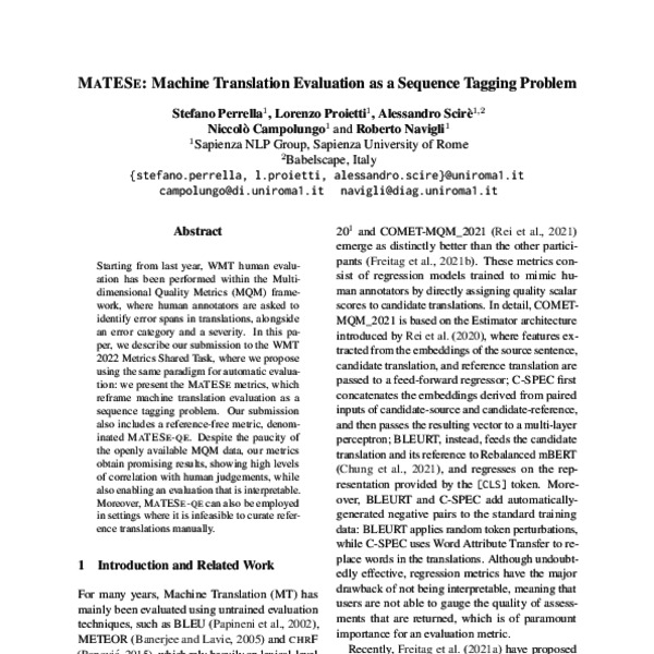 MaTESe: Machine Translation Evaluation as a Sequence Tagging Problem ...