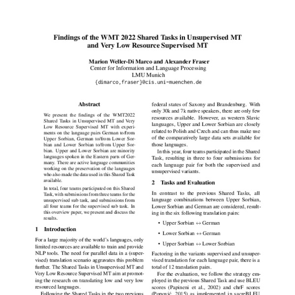 Findings of the WMT 2022 Shared Tasks in Unsupervised MT and Very