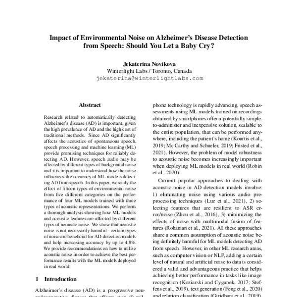 Impact of Environmental Noise on Alzheimer’s Disease Detection from