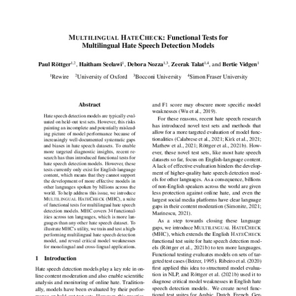 Multilingual HateCheck: Functional Tests for Multilingual Hate Speech ...