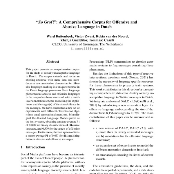 “Zo Grof !”: A Comprehensive Corpus for Offensive and Abusive Language ...